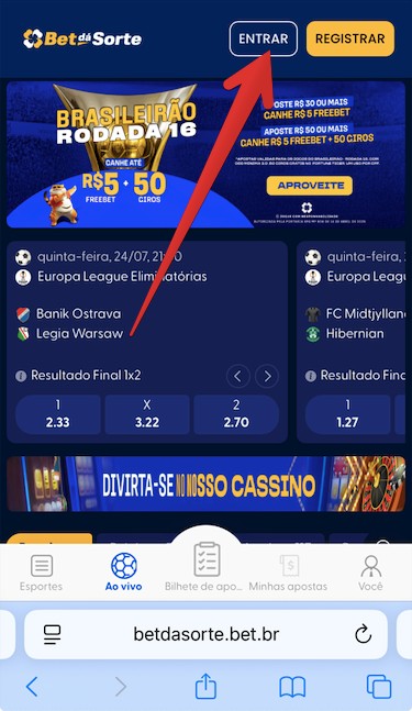 Botão ”Entrar”