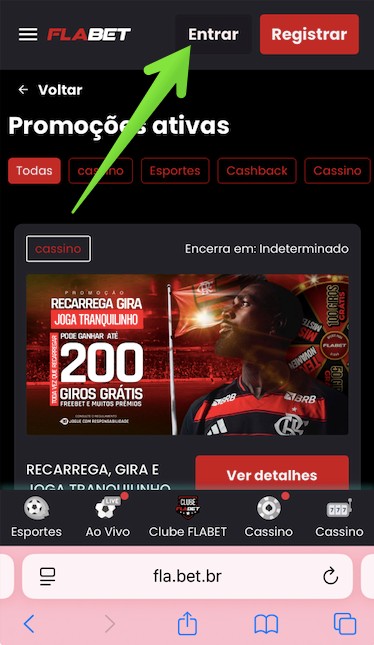 Botão ”Entrar”