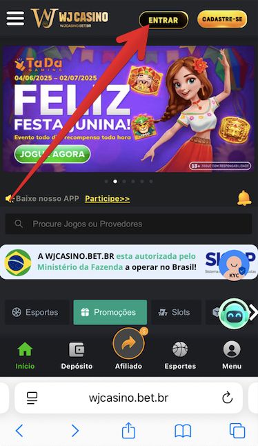 Botão ”Entrar”