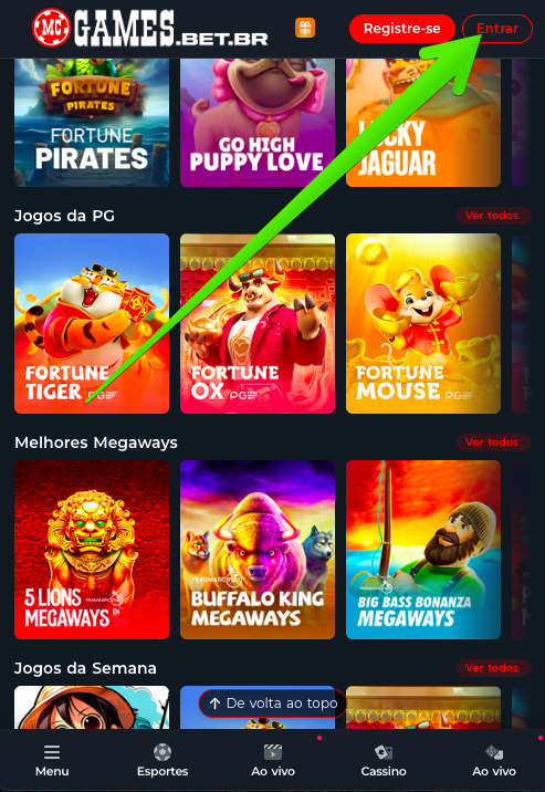 Botão ”Entrar”