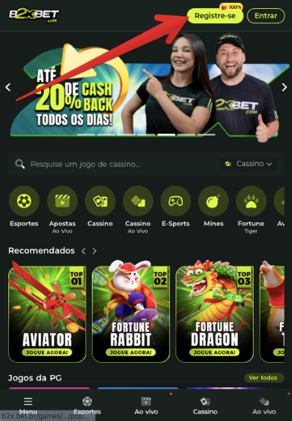 Cadastro e login via B2xbet app passo 1