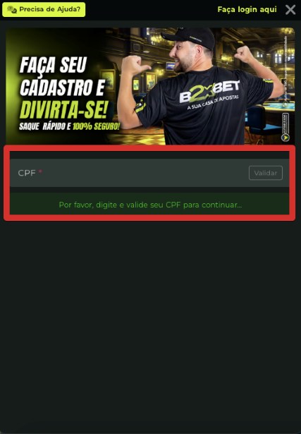 Cadastro e login via B2xbet app passo 2