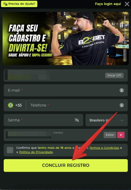 Cadastro e login via B2xbet app passo 4