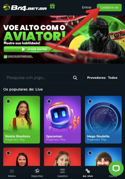 Cadastro e login via aplicativo Br4bet passo 1
