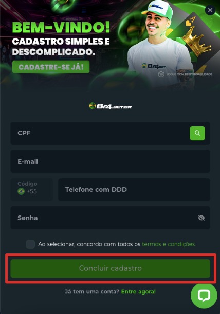 Cadastro e login via aplicativo Br4bet passo 3