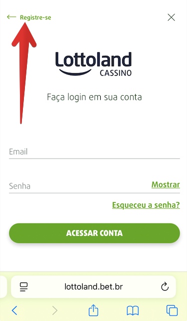 Cadastro e login via app da Lottoland passo 2