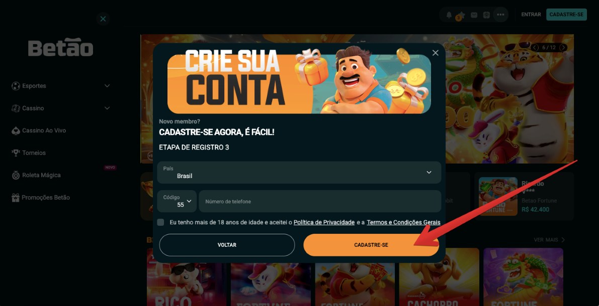 Clique em “Cadastre-se” para concluir