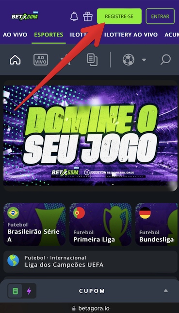 Clique no botão verde Registre-se