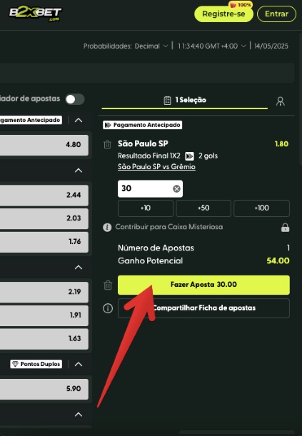 Como apostar no aplicativo móvel B2xbet passo 6
