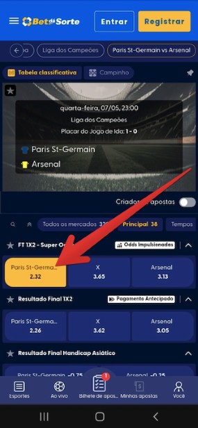 Como apostar no aplicativo móvel Bet da Sorte passo 7