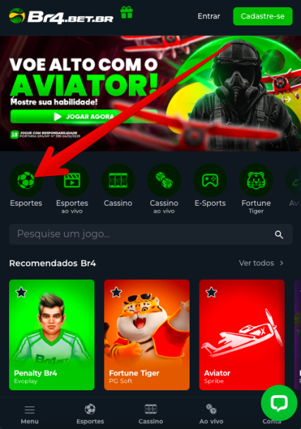 Como apostar no aplicativo móvel Br4bet passo 1