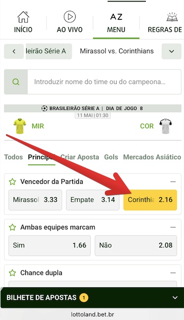 Como apostar no aplicativo móvel Lottoland passo 6