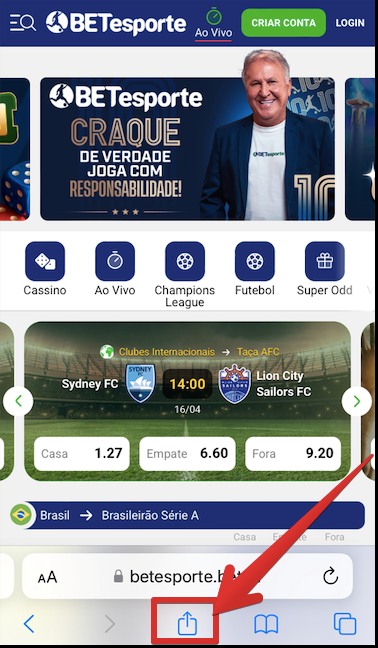 Como baixar o Betesporte app para iOS passo 2