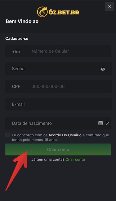 Complete o formulário de registro