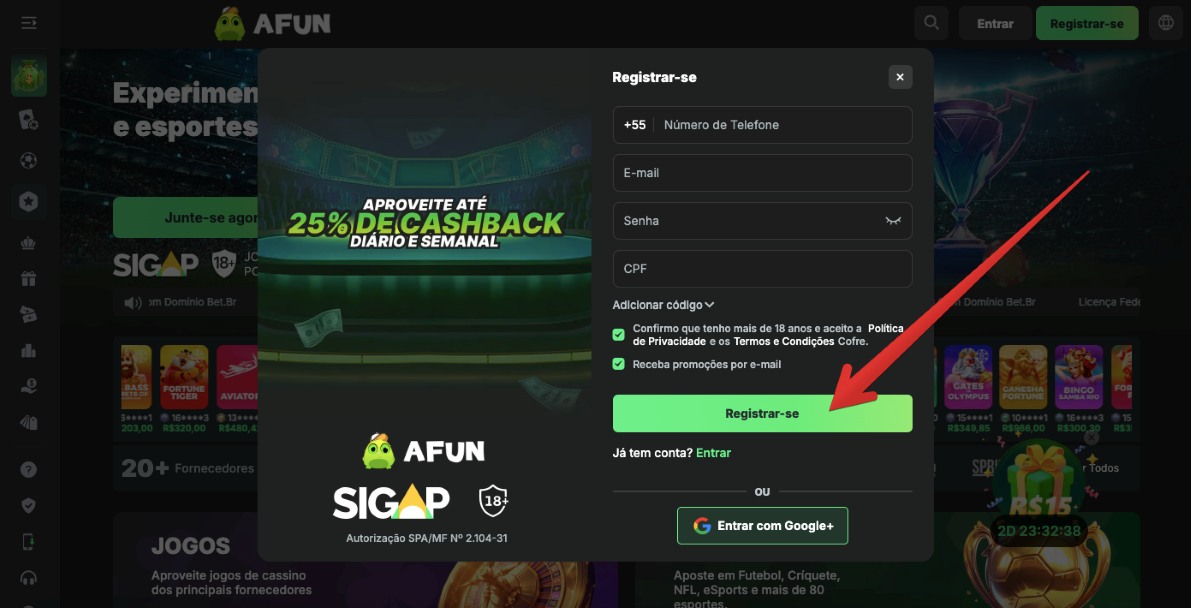 Formulário de inscrição