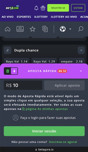 Função de Aposta Rápida