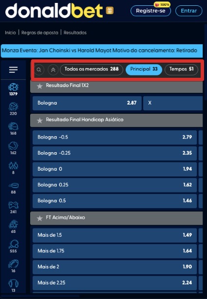 Mercados disponíveis