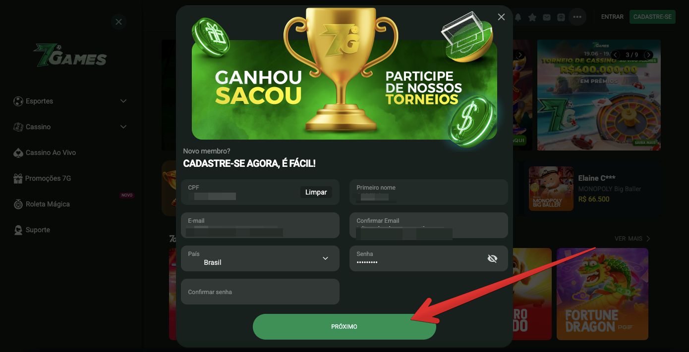 No formulário de inscrição