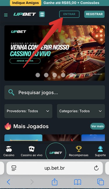 No topo da tela, clique em “Entrar”