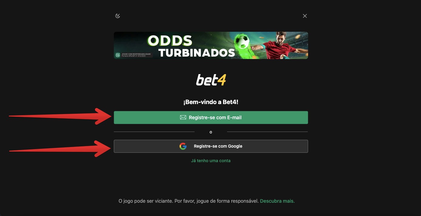 Opções de cadastro