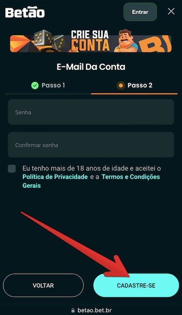 Para concluir, toque em ‘Cadastre-se’