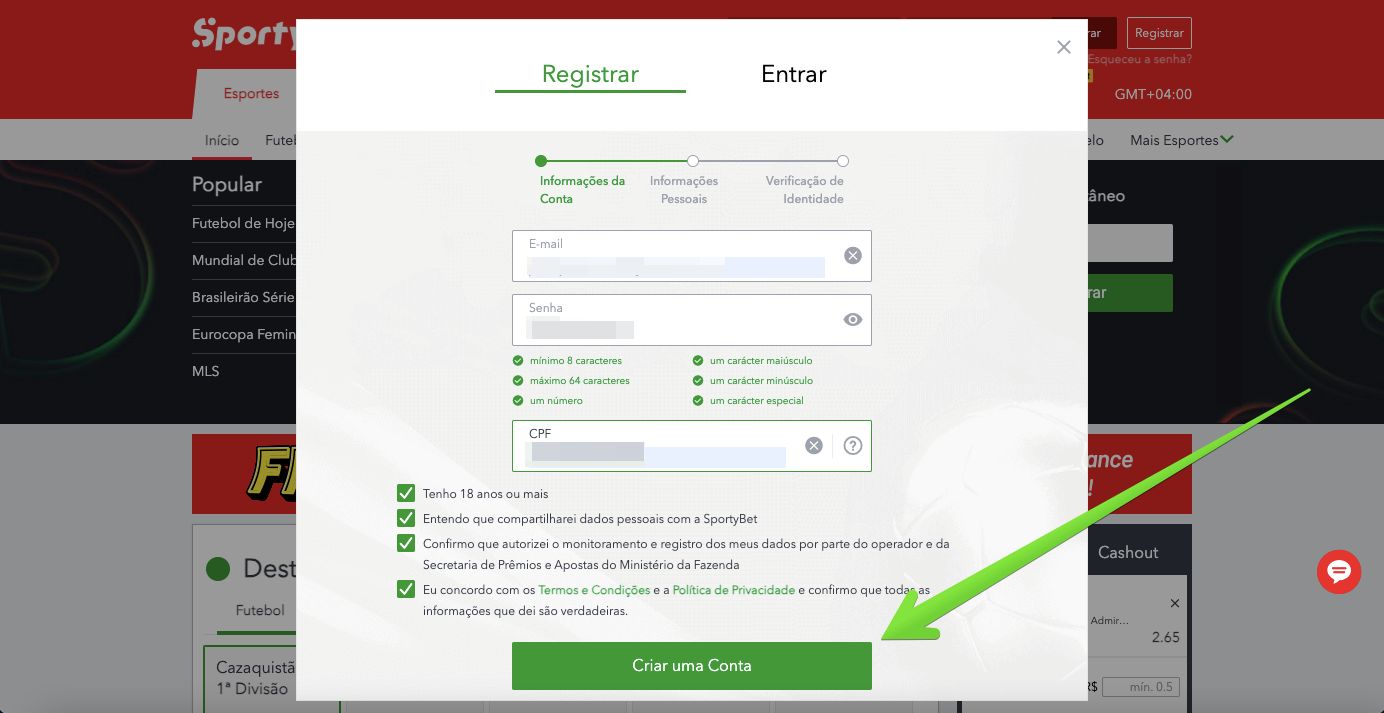 Preencha informações da conta