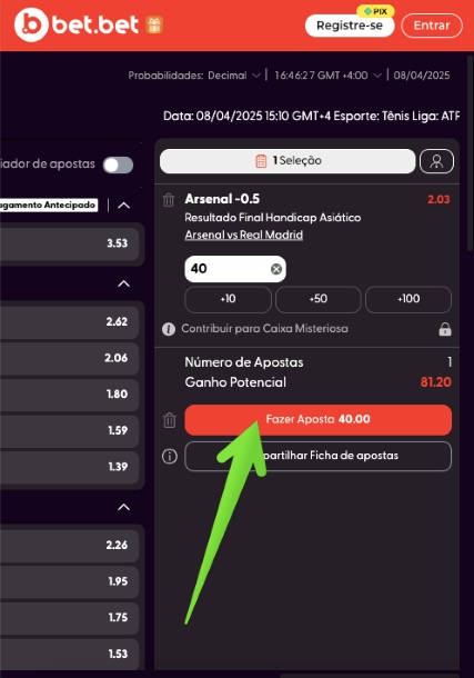 Pressione “fazer aposta” no cupom