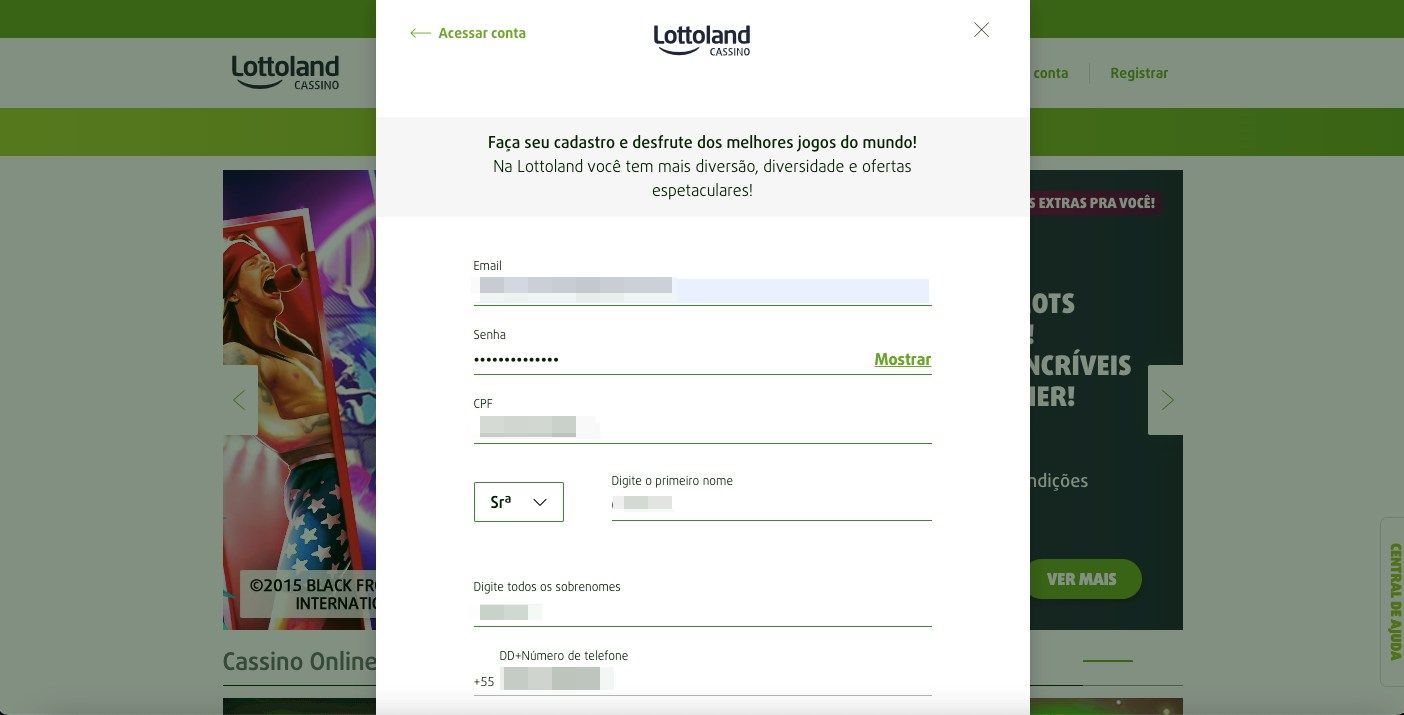 Primeira parte do formulário de inscrição