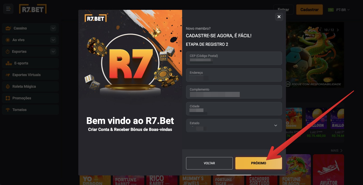 Segunda etapa de cadastro