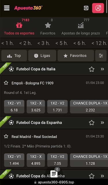 Seleção de eventos pré-jogo