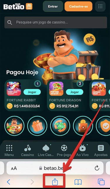 Símbolo de compartilhar no menu