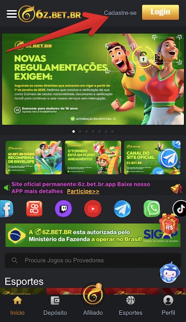 Toque em “Cadastre-se”