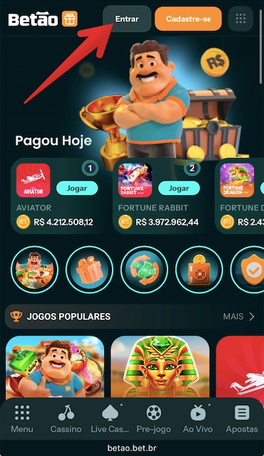 Toque em “Entrar”, lá no topo da página