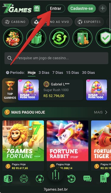 Toque no botão “Entrar”