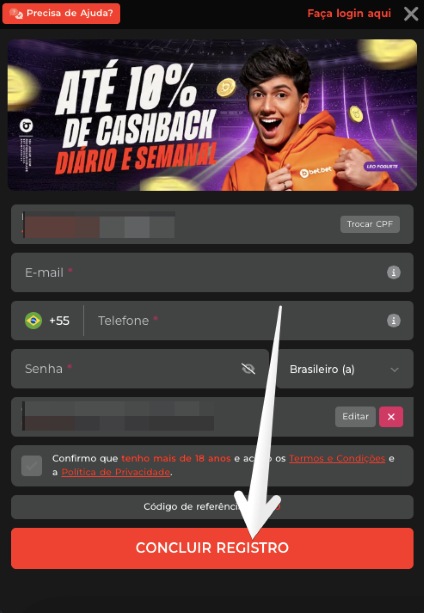 preenche formulário e finalize o cadastro
