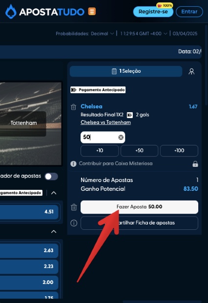toque em “Fazer aposta”