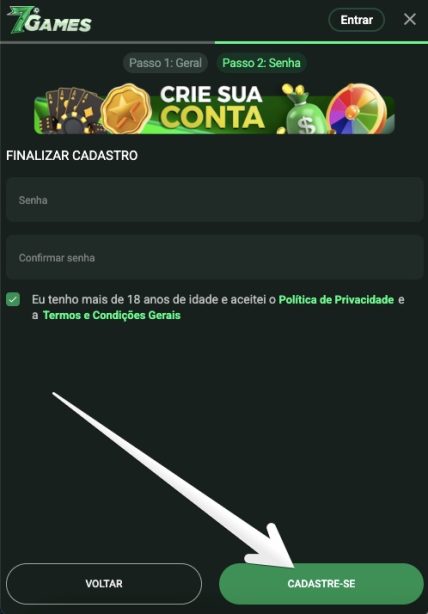uma senha para concluir a inscrição