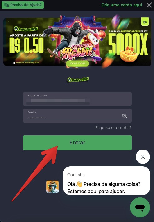 Acesso à conta Bet Gorillas