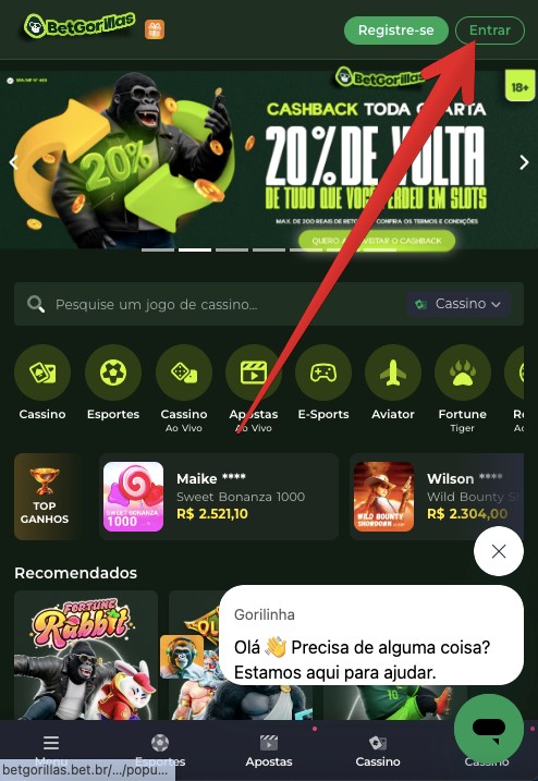 Botão ”Entrar”