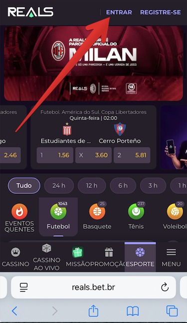 Botão ”Entrar”