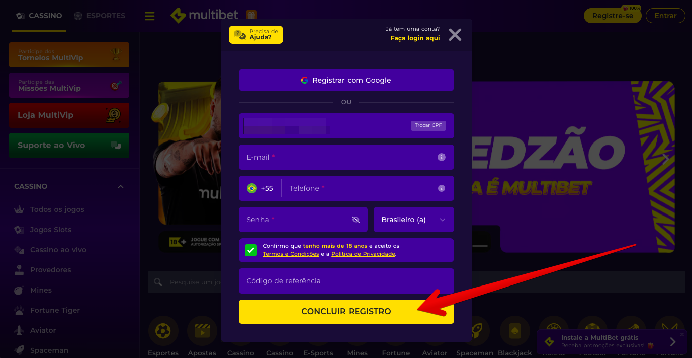 Digite CPF e preencha outros dados