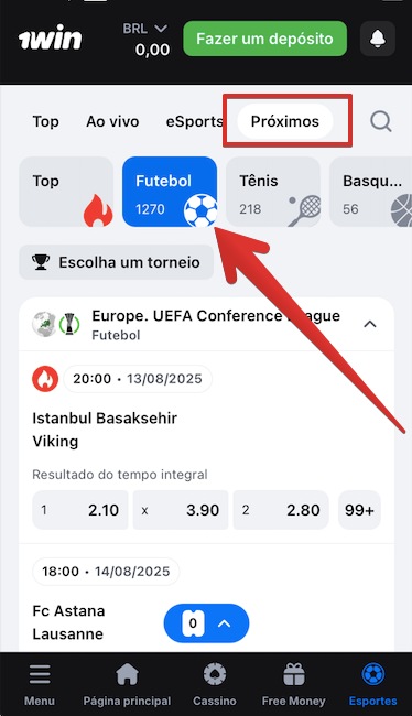 Em seguida, vá para a seção Esportes
