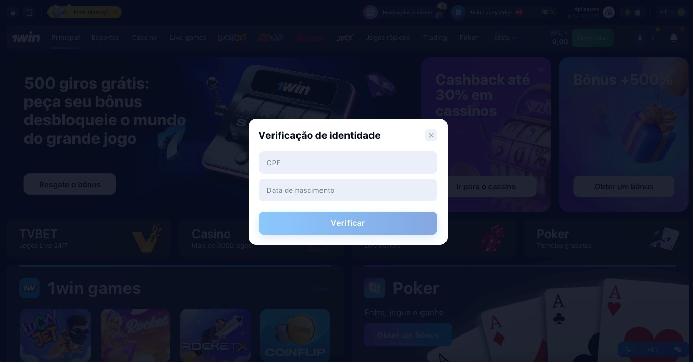 Na nova janela, digite seu CPF e data de nascimento