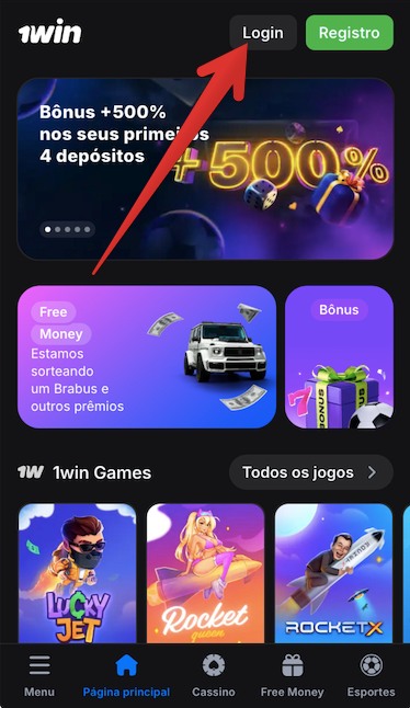 No topo da tela, toque em “Login”