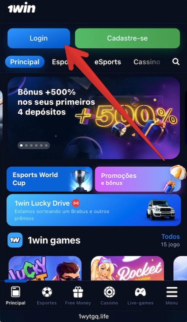 No topo, toque em 1win Login