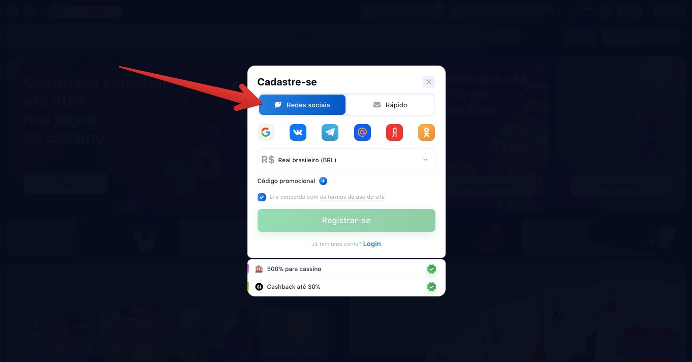 Se escolher “Redes sociais”