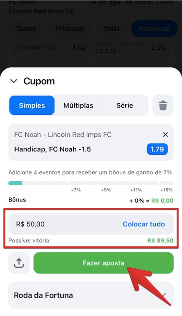 Toque em Fazer aposta