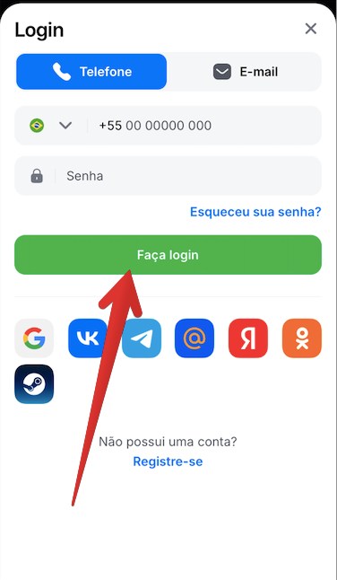 Toque novamente em “Login” para entrar na sua conta 1win