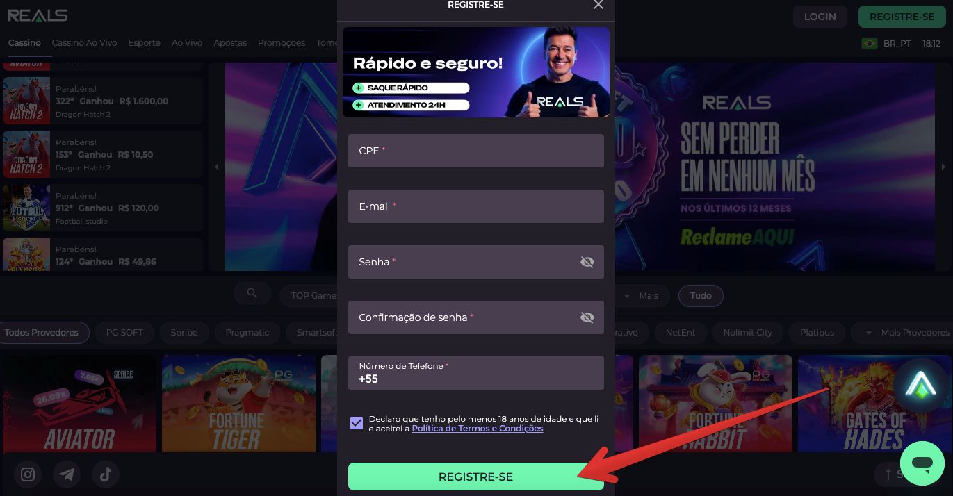 formulário de inscrição