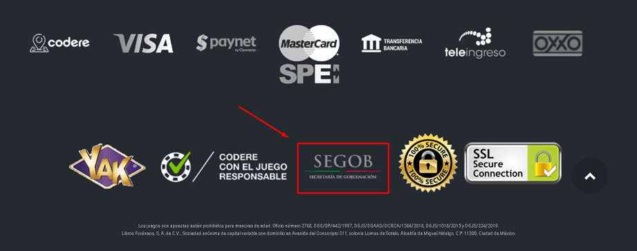 Licencias de casas de apuestas en México Ícono de la SEGOB mexicana en la web de Codere